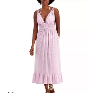 Miken Women's Smocked Midi Dress Cover Up Swimsuit Purple Size XS New
